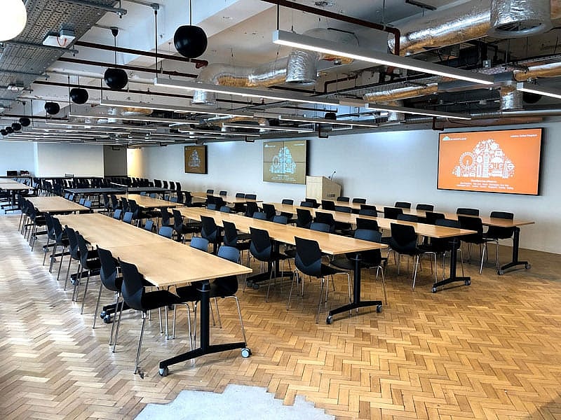 Cloudflare Venue 2019 the event space with large screens and seating