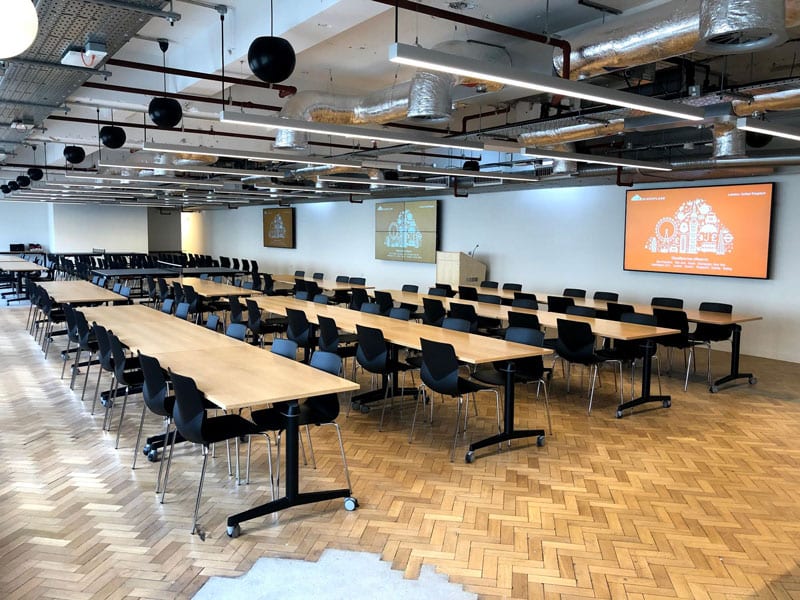 Cloudflare Venue 2019 the event space with large screens and seating