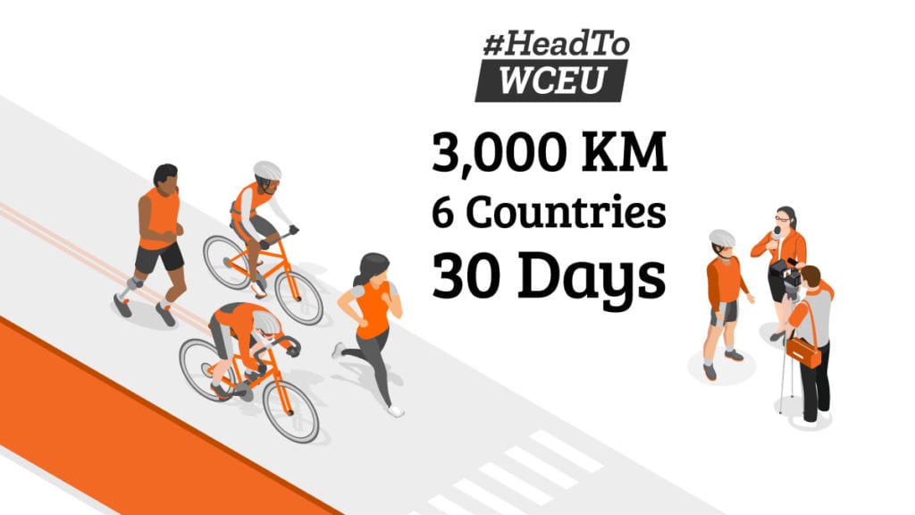 #HeadToWCEU cycling 3,000 km, across 6 countries over 30 days